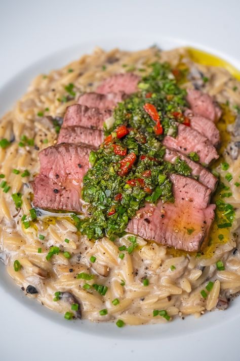 Beef Tenderloin Steak with Mushroom Orzo — Bread Bake Beyond Beef Tenderloin Steak, Mushroom Orzo, Cheesy Orzo, Spicy Spaghetti, Orzo Recipe, Caprese Sandwich, Tenderloin Steak, Tomato Basil Pasta, Tender Steak