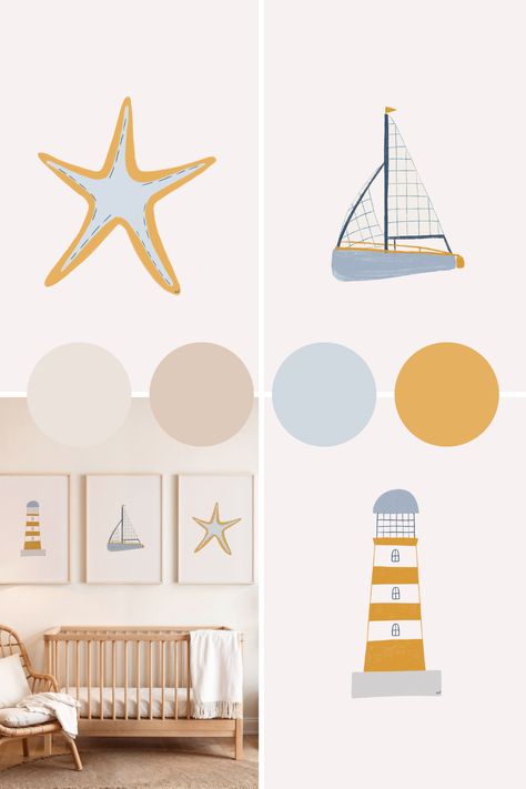 Transform your little one's space with this charming nautical nursery print set! Featuring a starfish, lighthouse, and sailing boat, these ocean-themed nursery prints bring a coastal touch to any boy nursery decor. With soft blues and sunny yellow, they’re the perfect addition to an ocean nursery for a baby boy. Download instantly and decorate with ease! 🌊⚓⛵ Beach Nursery Theme, Kids Room Artwork, Ocean Themed Nursery, Elegant Nursery, Dreamy Nursery, Ocean Nursery, Kids Room Prints, Boy Nursery Decor, Room Prints