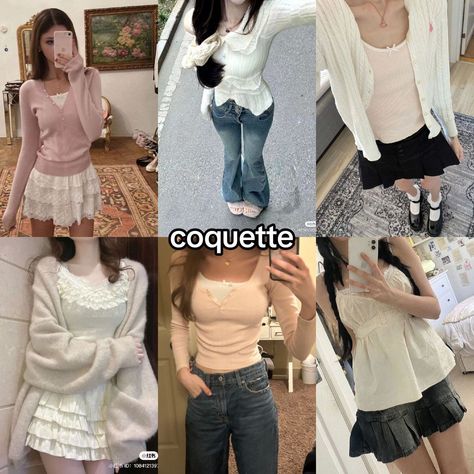 Coquette gril Types Of Coquette, Nisa Core, Knitted Romper, Swaggy Outfits, Really Cute Outfits, Korean Outfits, Fashion Sewing, Types Of Fashion Styles, Aesthetic Fashion