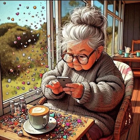 Lach Smiley, Old Lady Cartoon, Cartoon Grandma, Funny Old People, Old Lady Humor, Good Morning Funny Pictures, Rhinestone Art, Old Lady, Cartoon Pics