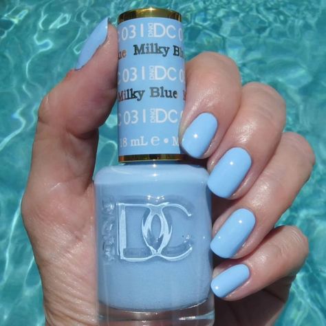 DND DC Gel Duo - Milky Blue #031 0.6 oz 18 mL DC represents our premium gel polish with superior pigmentation and coverage. DC gel polish lasts for up to 3 weeks with no chipping or peeling, and soaks completely off in only 10 – 15 minutes. How To Use: Starting with completely clean and prepped nails, apply a single coat of base gel and cure for 30 seconds in a LED lamp. Apply a single thin layer of gel color and cap the edges. Cure for 45 seconds in a LED lamp. Apply the second thin layer of ge Thick Layers, Gel Color, 30 Seconds, Top Coat, 15 Minutes, Gel Polish, 3 Weeks, Led Lamp, Two By Two