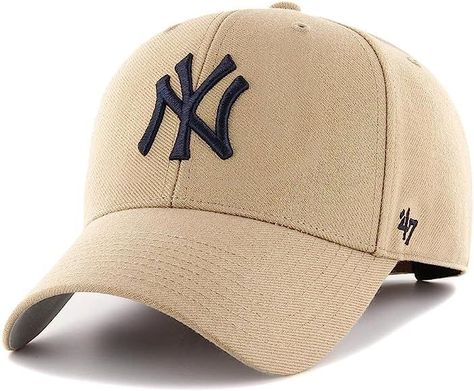 '47 Brand MLB New York Yankees Cap B-MVP17WBV-KHA, Mens, Beige/Khaki, | Amazon (US) New Era Hats Outfit, Yankee Hat Outfits Women, White Cap Outfit, New York Yankees Hat Outfit, Yankees Hat Outfit, Black Cap Outfit, Cap Outfits For Women, Nyc Hat, New York Winter Outfit