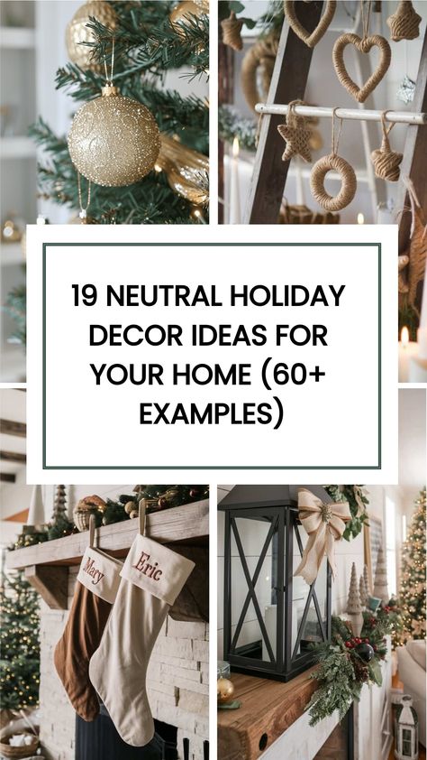 Check out these 19 Neutral Holiday Decor Ideas For Your Home! Holiday decorating doesn’t have to mean a splash of bright reds and greens everywhere. If you prefer a more subtle and sophisticated look, neutral decor ideas can help you create a warm and inviting atmosphere in your home! Green White And Tan Christmas, Green Neutral Christmas Decor, Green And Neutral Christmas Decor, Neutral Color Christmas Decor, Neutral Christmas Wreath, Green And Cream Christmas Decor, Earth Tone Christmas Decor, Neutral Christmas Decor Ideas, Neutral Christmas