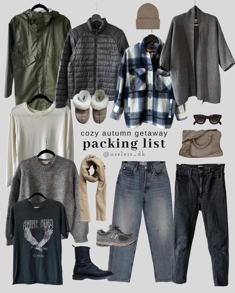 Cozy autumn getaway packing list & outfit ideas 🍂🐻 We're going away to the countryside this weekend and this may very well be what I pack.… | Instagram Autumn Weekend Outfit, Hiking Date Outfit Fall, Long Weekend Packing List Fall, Packing Weekend Trip, Mountain Casual Outfits, Cabin Getaway Outfit, Packing List For Weekend Trip, Winter Weekend Getaway Outfits, City Break Outfit Autumn