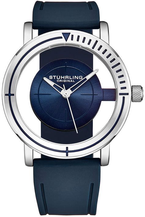 Stuhrling Original Men's Rubber Watch #afflink Black Pictures, Rubber Watches, Casual Watches, Blue And Black, Jewelry Rings Engagement, Watch Brands, Quartz Movement, Wedding Ring Bands, Accessories Watches