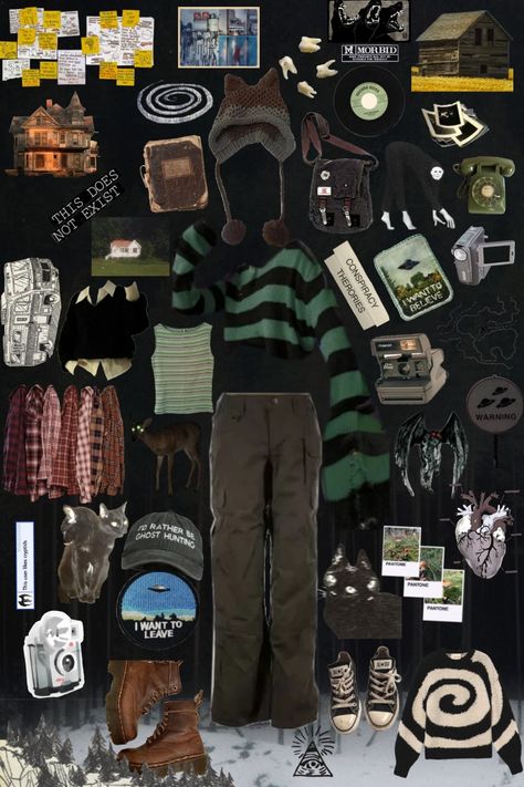 Cryptidcore Moodboard, Cryptidcore Bedroom, Criptyd Core, Cryptid Aesthetic Outfit, Cryptidcore Aesthetic Outfits, Cryptidcore Fashion, Cryptidcore Outfit, Goblin Core Outfit, Grunge Backpack