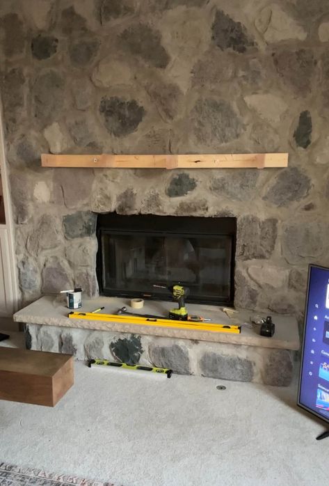 The frame for the mantle mounted above the fireplace. Mounting A Mantle On Brick, Corner Fireplace Mantels, Diy Mantle, Diy Fireplace Mantle, Diy Fireplace Mantel, Above The Fireplace, The Mantle, Corner Fireplace, Diy Fireplace