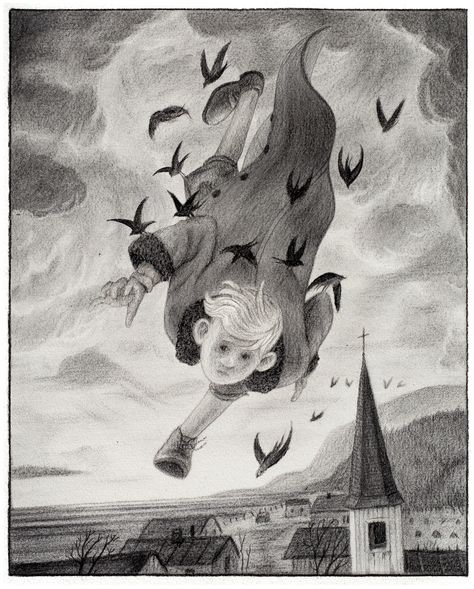 Børge Bredebbekk: "Klokkerens Evangelie"(a boy visits the land of the dead). CHARCOAL PENCIL + oil pencils on cotton paper. Size 40x35cm. Pencil Drawings Illustrations, Oil Pencil Drawing, Scientific Illustration Black And White, Book Illustration Black And White, Graphite Surrealism, Charcoal Illustration, Old Book Illustration Black And White, Fine Arts Drawing, Graphite Illustration