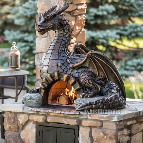 Dragon Fire Pit, Outdoor Pizza Ovens, Dragon Designs, Unique Garden Art, Dragon House, Fantasy Furniture, Snow Sculptures, Outdoor Pizza Oven, Backyard Landscape