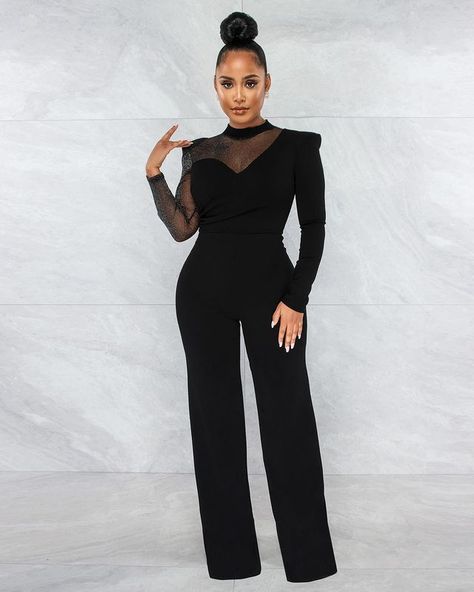 Black Full-length Jumpsuits For Night Out, Elegant Black Jumpsuit For Black-tie Events, Formal Fitted Full-length Jumpsuit/romper, Black Long Sleeve Cocktail Jumpsuits, High Stretch Black Full-length Jumpsuits And Rompers, Xmas Party Outfits, Coord Set, Jumpsuit Party, Fitted Jumpsuit