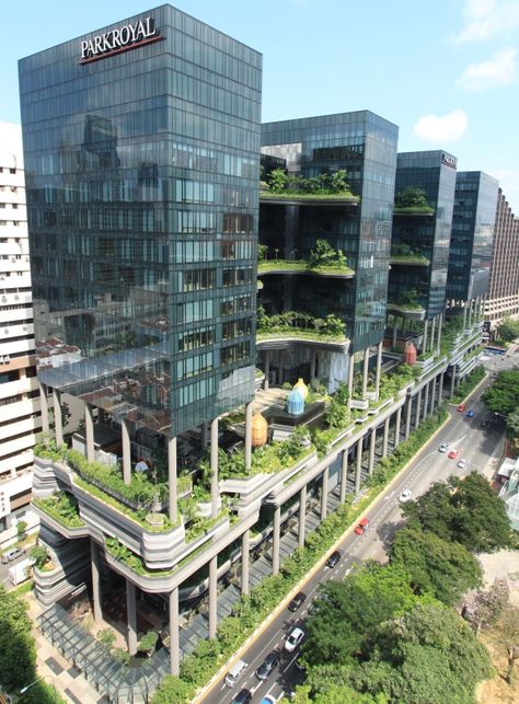 the Parkroyal on Pickering, Singapore Green Commercial Building, Green Space Architecture, Parkroyal Singapore, Condominium Architecture, Dumbo Rats, Singapore Architecture, Balcony Garden Ideas, Dumbo Rat, Unanswered Questions