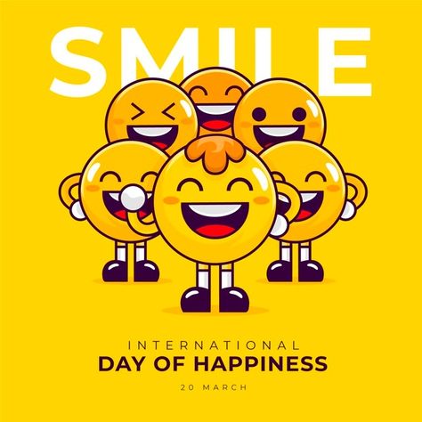 International Happiness Day, World Happiness Day, National Smile Day, Happy Emoticon, Happiness Day, Smile Illustration, Day Of Happiness, Laughter Day, Teachers Day Greetings