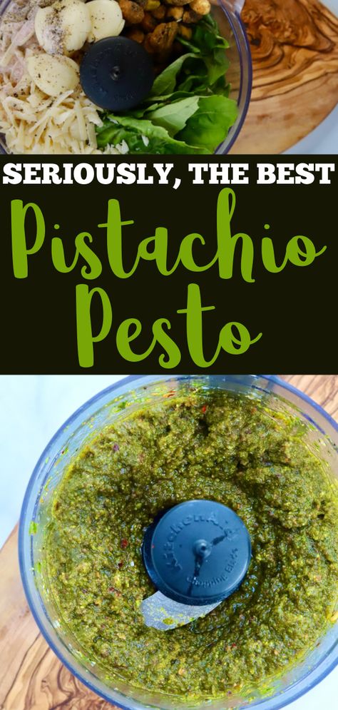 Learn How To Make Roasted Pistachio Pesto - Slice of Jess Pistachio Recipes Dinners, Recipes For Food Processor, Italian Sauces, Pistachio Pesto Recipe, Pesto With Pistachios, Pistachio Pesto Pasta, Pesto With Pistachios Recipe, Pistachio Basil Pesto, Pistachio Sauce Recipe