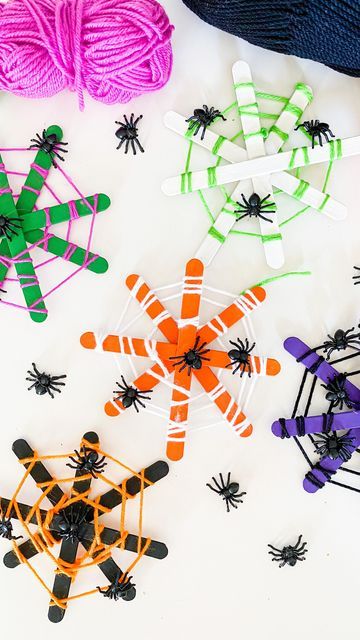 Kids Craft and Learning Page on Instagram: "Spiderweb Stick Crafts 🕸 follow @abcdeelearning for more craft ideas! 🕷Create a spiderweb by painting small popsicle sticks 🕸Hot glue them in a plus shape then make an X behind the plus 🧶Have the kids use colored yarn and wrap the yarn around the sticks 🕸Start at the bottom and work your way up when wrapping! Place a small piece of tape on the ends 🕷Add on some toy spiders ! Will you try this fun craft?" Spider Web Craft Popsicle Sticks, Popsicle Spider Web Craft, Spider Web Popsicle Stick Craft, Popsicle Stick Spider Web Craft, Spiderweb Popsicle Sticks, Popsicle Stick Spider Web, Halloween Crafts With Popsicle Sticks, Spiderweb Crafts For Kids, Things To Make With Popsicle Sticks