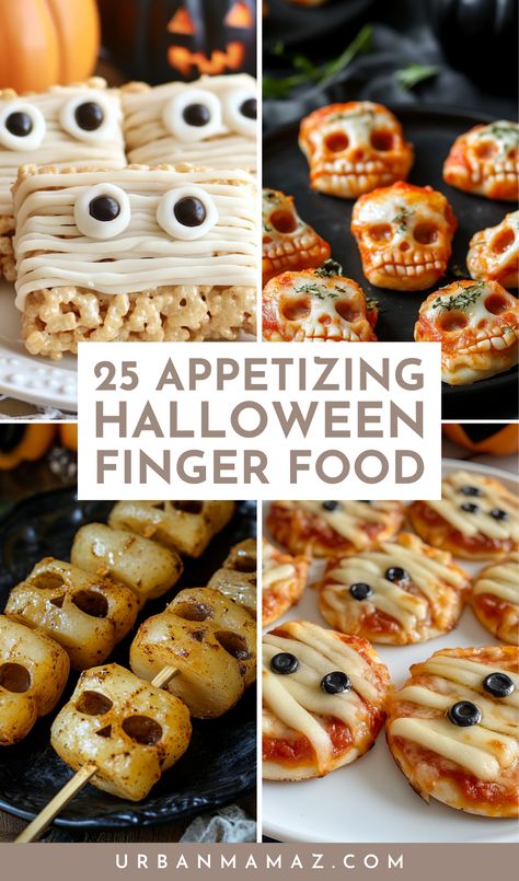 Looking for appetizing Halloween finger food? Check out this ultimate list of 25 Halloween finger food ideas to wow your guests! Halloween Board Ideas Food, Hot Halloween Appetizers, Halloween Appies Snacks, Halloween Themed Food For Party Appetizers, Halloween Hot Dog Fingers, Spooky Halloween Potluck Ideas, Healthy Halloween Appetizers, Dairy Free Halloween Appetizers, Halloween Finger Sandwiches