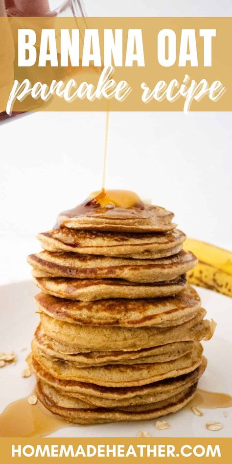 Deliciously easy banana oat blender pancakes - blend ripe bananas and oats for a wholesome breakfast treat that you're sure to love! Banana Blender Pancakes, Oat Blender Pancakes, Oat Banana Pancakes, Oat Pancake Recipe, Pancakes For One, Breakfast Food Ideas, Wholesome Breakfast, Easy Banana Pancakes, Blender Pancakes