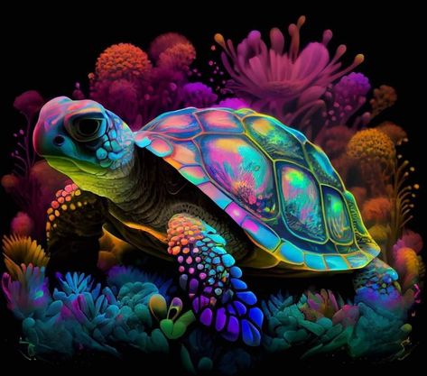 Rainbow Turtle, Sea Turtle Artwork, Rainbow Colors Art, Sea Turtle Pictures, Colorful Animal Paintings, Turtle Wallpaper, 7th Grade Art, Sea Turtle Art, Animal Illustration Art