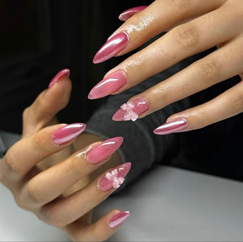 Bow Nail Designs, Pink Chrome Nails, Soft Nails, Classy Nails, Pretty Acrylic Nails, Nail Glue, Best Acrylic Nails, Valentines Nails, Long Acrylic Nails