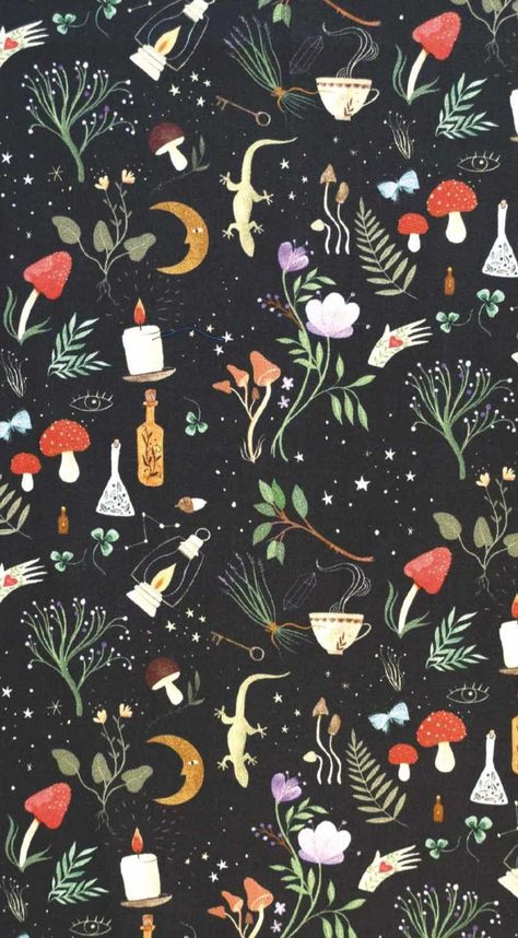 Spring Witchy Wallpaper, Goth Easter Wallpaper, Witchy Pattern Design, Witchy Spring Aesthetic, Witchy Spring Wallpaper, Cottage Core Wallpaper Iphone, Witchy Spring, Witchy Background, Cottage Core Wallpaper