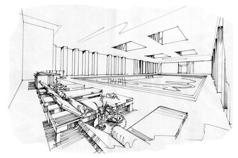 Download Sketch Perspective Interior Swimming Pools , Black And White Interior Design. Stock Illustration - Image: 77060492 Sketch Office, Office Sketch, Drawing Room Concept, Black And White Interior Design, Sketch Perspective, Architecture Sketching, Tattoo House, Interior Sketches, Room Concept