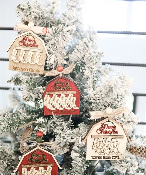 Customizable Cowboy Boot Family Stocking Names Ornament Laser Cut File | Cowboy Christmas Boot Ornament | Cute Boot Stockings | Glowforge Stocking Names, Boot Ornament, Family Stocking, Christmas Boots, Laser Cut Wood Crafts, Family Stockings, Cowboy Christmas, Personalized Stockings, Western Christmas