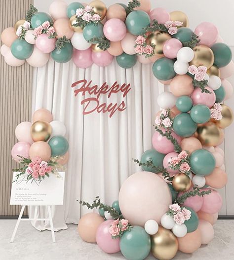 Peach Balloons, Artificial Vines, Baby Shower Balloon Arch, Floral Balloons, Green Baby Shower, Eucalyptus Garland, Garland Arch, Green Balloon, Fiesta Baby Shower