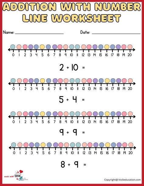 Free Addition With Number Line Worksheet 1-20 | FREE Download Addition With Number Line, Number Order Worksheets, Subtraction Worksheets For Kindergarten, Number Line Worksheet, Free Fraction Worksheets, Number Line Subtraction, Abc Order Worksheet, Number Words Worksheets, Shape Worksheets For Preschool