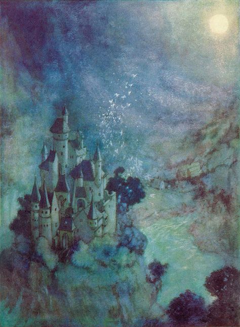 "Fairyland"  1912 Edmund Dulac Fairy Tale Images, Edmund Dulac, 동화 삽화, Art Deco Illustration, Castle Art, Fairytale Illustration, Vintage Fairies, Art Et Illustration, Fairytale Art