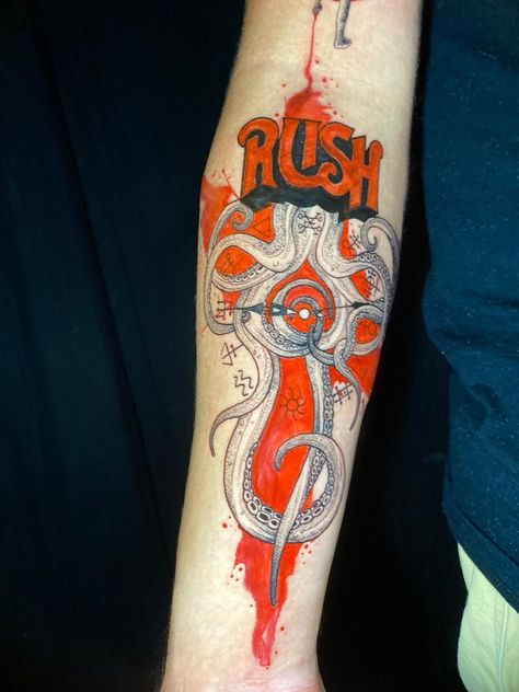 Clockwork Angels Rush Band Tattoo, Rush Tattoo, Rush Band, Clockwork Angel, Band Tattoo, Watercolor Tattoo, Rush, Band, Tattoos