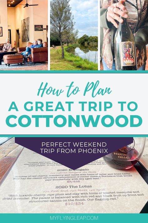 Cottonwood Arizona is a less visited destination in the state, but it's definitely worth checking out. Make sure to do a wine tour and try some of the Verde Valley's best wines! What to do | Where to stay | Where to eat #arizona #cottonwood #az #cottonwoodarizona Williams Az Things To Do In, Things To Do In Mesa Arizona, Cottonwood Arizona, Cottonwood Az, Sedona Arizona Travel, Arizona Tourist Attractions, Walla Walla Wineries, Arizona Vacation, Lake Havasu