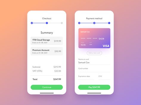 Credit Card Checkout — Daily UI 2 by Sebastian Appel Credit Card Checkout Ui Design, Payment Ui Design, Checkout Ui, Checkout Design, Card Ui, Credit Card Design, Credit Card Application, Uiux Design, Credit Card App