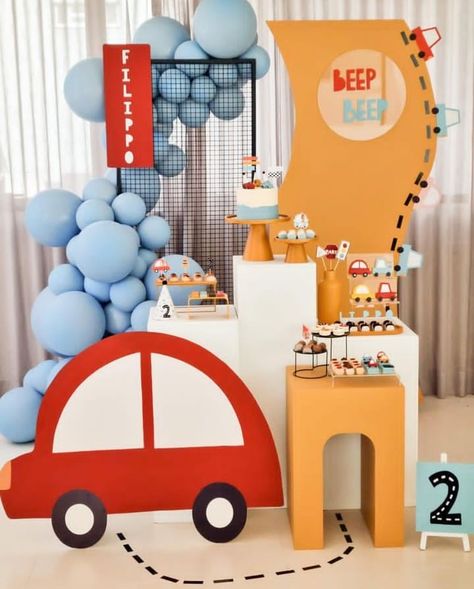 Toddler Birthday Party Themes, Transportation Birthday Party, Transportation Birthday, Backyard Birthday Parties, 2nd Birthday Boys, Baby Birthday Decorations, Car Themed Parties, Car Birthday Theme, Baby Birthday Themes