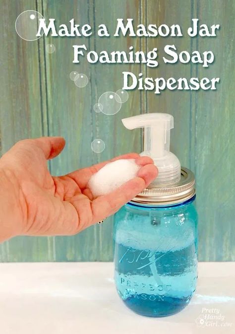 Diy Soap Dispenser Mason Jar, Soap Dispenser Diy, Foaming Soap Dispenser, Jar Projects, Mason Jar Soap Dispenser, Mason Jar Projects, Foaming Soap, Foam Soap Dispenser, Mason Jar Ideas