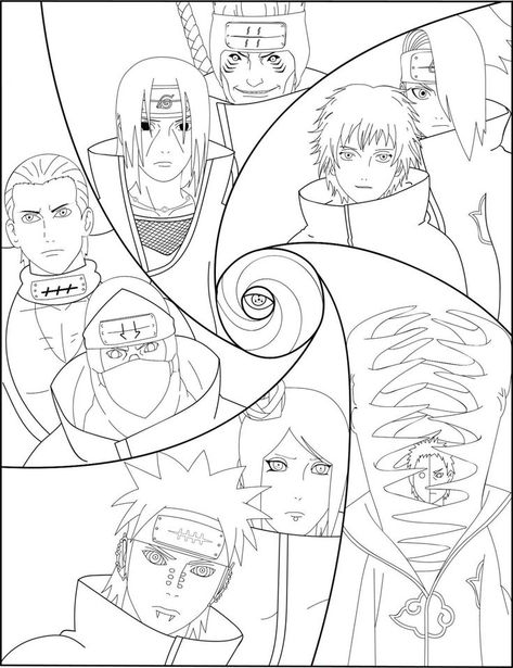 Drawing Anime Naruto Art, How To Draw Anime Characters, Akatsuki Sketch, Anime Line Art, Anime Outline, Naruto Coloring Pages, Naruto Drawings Easy, Naruto Painting, Manga Coloring Book