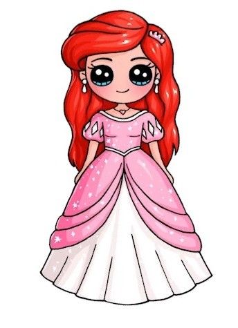 Cute Easy Princess Drawings, Draw So Cute Princess, Cute Princess Drawings Easy, Cute Princess Drawing, Princess Drawings Easy, Drawing Princess, Easy Drawing Step By Step, Ariel Drawing, Kawaii Girl Drawings