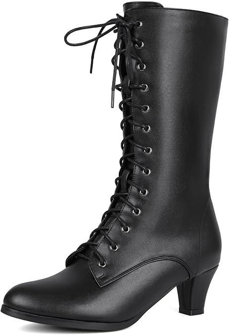 Amazon.com | Cozivwaiy Women Vintage Victorian Boots 70s Lace up Boots Mid Calf Granny Boots Black Steampunk Costume Shoes Mid Heel Witch Boots Zipper Cone Heels 9 | Mid-Calf Cone Heels, Black Steampunk, Granny Boots, Victorian Boots, Boots Mid Calf, Witch Boots, Boots Zipper, Victorian Costume, Mid Heel Shoes