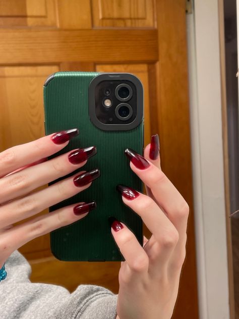 Dark Red Transparent Nails, Dark Red Jelly Nails, Red Jelly Nails, Nails Wine Red, Nail Contest, Blood Nails, Witch Nails, Dark Red Nails, Witchy Nails