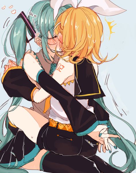 Miku X Rin, Rin Miku, Miku And Rin, Miku Hatsune Chibi, Rin Kagamine, Mental Disorder, Miku Chan, Anime Kiss, Project Sekai