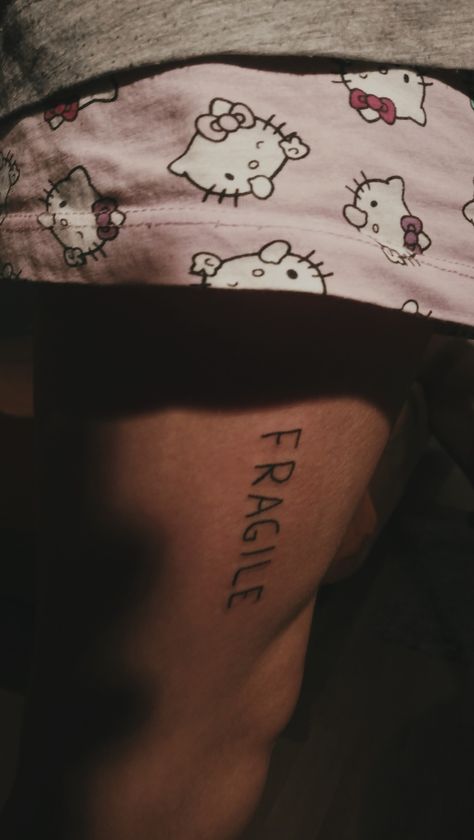 #tattoo #tattoos #fragile #ignorantstyletattoo #blacktattoos Fragile Tattoo Words, Fragile Handle With Care Tattoo, Fragile Tattoo, Invisible Tattoo, Tattoo 2022, Pineapple Tattoo, Minimal Tattoos, Knuckle Tattoos, Body Suit Tattoo