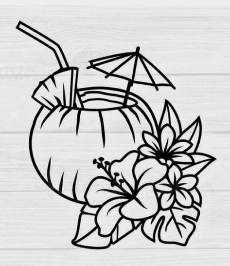 Luau Drawing Ideas, Hawaii Theme Drawing, Hawaiian Drawings Easy, Beachy Drawings Ideas, Beach Vibe Drawings, Hawaii Drawing Ideas, Hawaii Drawing Easy, Cute Little Sketches Doodles, Summer Drawings Ideas