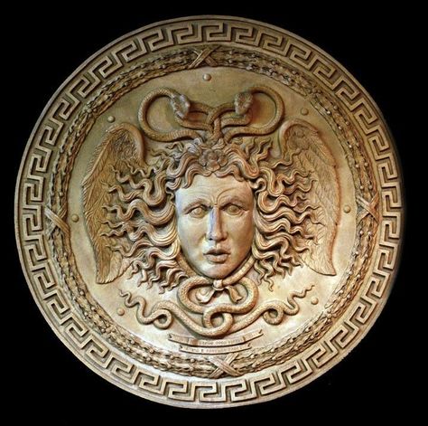 Perseus eventually gave Medusa's head to Athena, who then mounted her head on her shield. Medusa Sculpture, Foam Carving, Wall Relief, Classic Sculpture, Turn To Stone, Relief Sculpture, Medusa Head, Ancient Artifacts, Ancient Romans