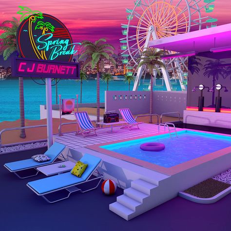 80s Room Aesthetic Neon, Futuristic House Design, 80s Room Aesthetic, 80s Room, Futuristic House, Futuristic Home, Retro Room, New Retro Wave, Neon Aesthetic