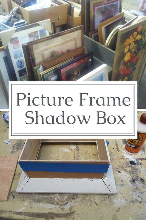 This easy shadow box project is made by assembling the piece with wood glue. No nails needed! You can even by the small plywood (hobby) boards at a craft store. Step by step directions so you can turn a picture frame into an easy shadow box project! #MyRepurposedLife #repurposed #pictureframe #shadowbox via @repurposedlife Box Frames Ideas Diy Crafts, Old Picture Frames Repurpose Diy, Making A Shadow Box Diy, Diy Shadowbox Frame, Victorian Shadow Box Ideas, Wood Shadow Box Ideas, Shadow Box Diorama Diy, How To Make Shadow Box Frame, Making Shadow Boxes