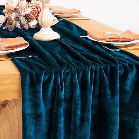 The edges are carefully stitched. This velvet table runner is suitable for any home dining table or banquet tables, giving you a sense of noble, elegant and luxurious touch. Velvet Table Runner, Peacock Velvet, Velvet Table, Home Dining Table, Wedding Runner, Thanksgiving Wedding, Blue Table Runner, Jewel Tone Wedding, Cotton Wedding