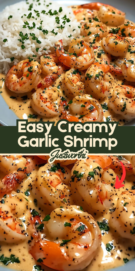 This easy creamy garlic shrimp is a quick and flavorful dish that’s perfect for busy nights. Juicy shrimp are cooked in a rich, garlicky cream sauce that comes together in just 15 minutes. Serve it over pasta, rice, or with crusty bread to soak up the delicious sauce! Creamy Garlic Shrimp, Comfort Casseroles, Juicy Shrimp, Elegant Dinner Party, Dinner Party Ideas, Garlic Shrimp, Elegant Dinner, Creamy Garlic, Quick Weeknight Meals