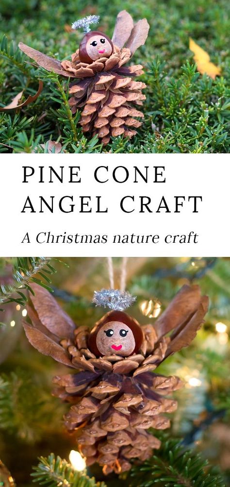 Pine Cone Angel Ornaments are a charming Christmas nature craft for kids. This ornament is simple, sweet, and fun for crafters of all ages. Best of all, it requires minimal materials, most of which are found on the forest floor. #christmas #naturecraft #kids Cone Angel, Diy Art Christmas, Nature Crafts For Kids, Crafts For Kids Christmas, Daisy Ideas, Christmas Nature, Christmas Trees For Kids, Nature Craft, Kids Christmas Ornaments