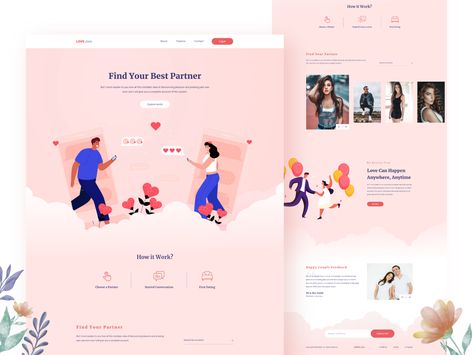 Dating Landing Page by Ruhul Amin Flirty Ideas, Banner Design Layout, Website Color Palette, Creative Dates, App Interface Design, Online Dating Profile, App Interface, Lasting Love, Find Work