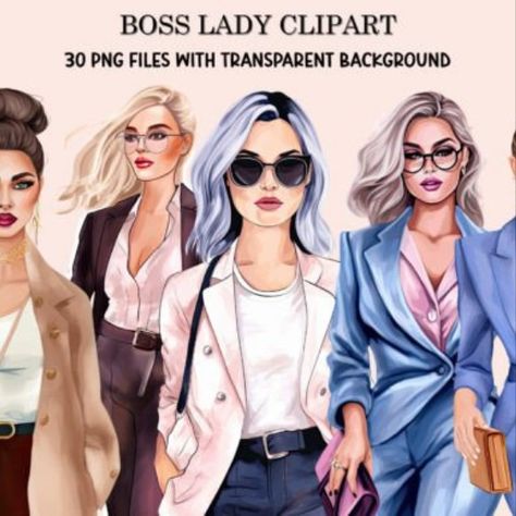 Girl Boss Clipart, Boss Lady PNG Bundle Boss Clipart, Women In Leadership, Accessories Set, Illustration Girl, Boss Babe, Boss Lady, Png Files, Fashion Illustration, Resolution