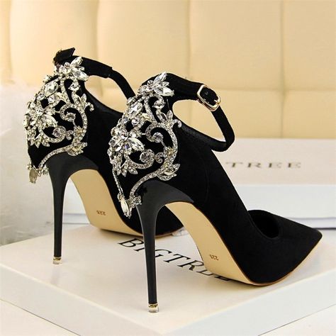 Rhinestone Wedding Shoes, Basic Heels, Girls Heels, Ankle Strap Shoes, Super High Heels, Womens Wedding Shoes, Canvas Shoes Women, Stiletto Pumps, High Heels Stilettos