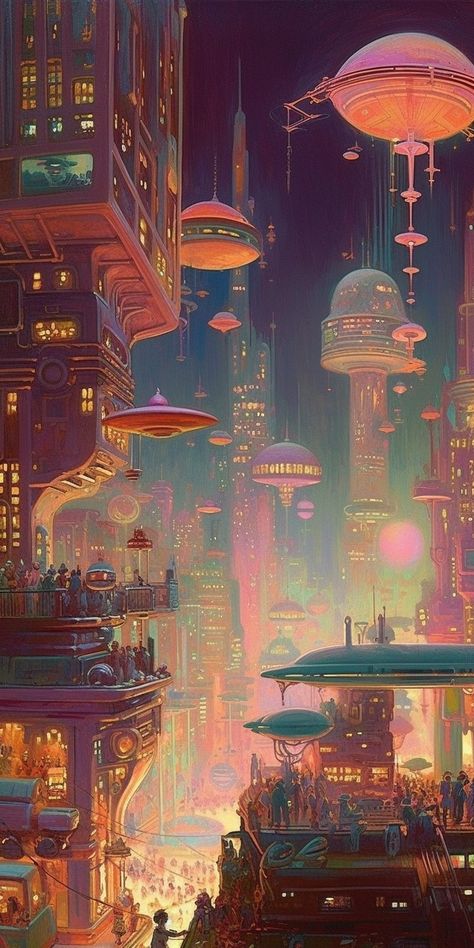 Syfy Art, Wallpaper Surreal, Pastel Futuristic, Scifi Fantasy Wallpaper, Alien City Art, Futuristic Digital Art, Cool Cyberpunk Wallpaper, Sci Fi City Concept Art Cyberpunk, Sci Fi Phone Wallpaper